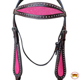 Hilason Western Horse Headstall Bridle American Leather Brown Pink Inlay