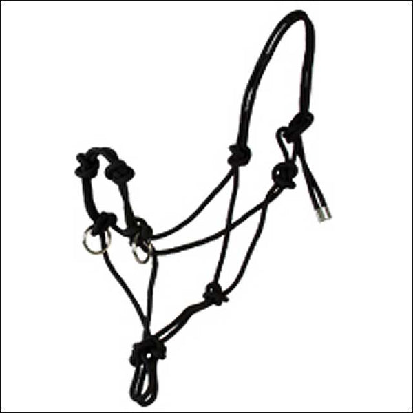 Hilason Western Tack Side Pull Horse Rope Halter Black with Nickle Plated Ring - Uhorse