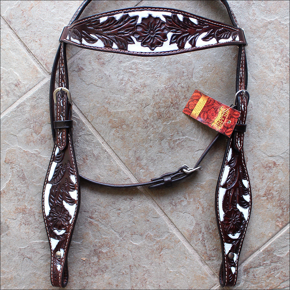 Hilason Western Horse Headstall Bridle American Leather Brown White