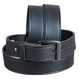 32 Inch 3D Black Mens Basic Leather Belt Brass Tone Removable Buckle