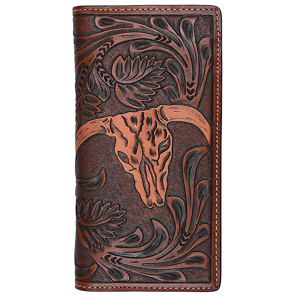 7 1/4" X 3 1/2" 3D Tan Western Hand Tooled Floral Leather Mens Rodeo Wallet