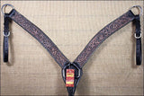 HILASON Western Horse Headstall & Breast Collar Tack Genuine American Leather Floral Rough Out Black