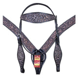 HILASON Western Horse Headstall & Breast Collar Tack Genuine American Leather Floral Rough Out Black