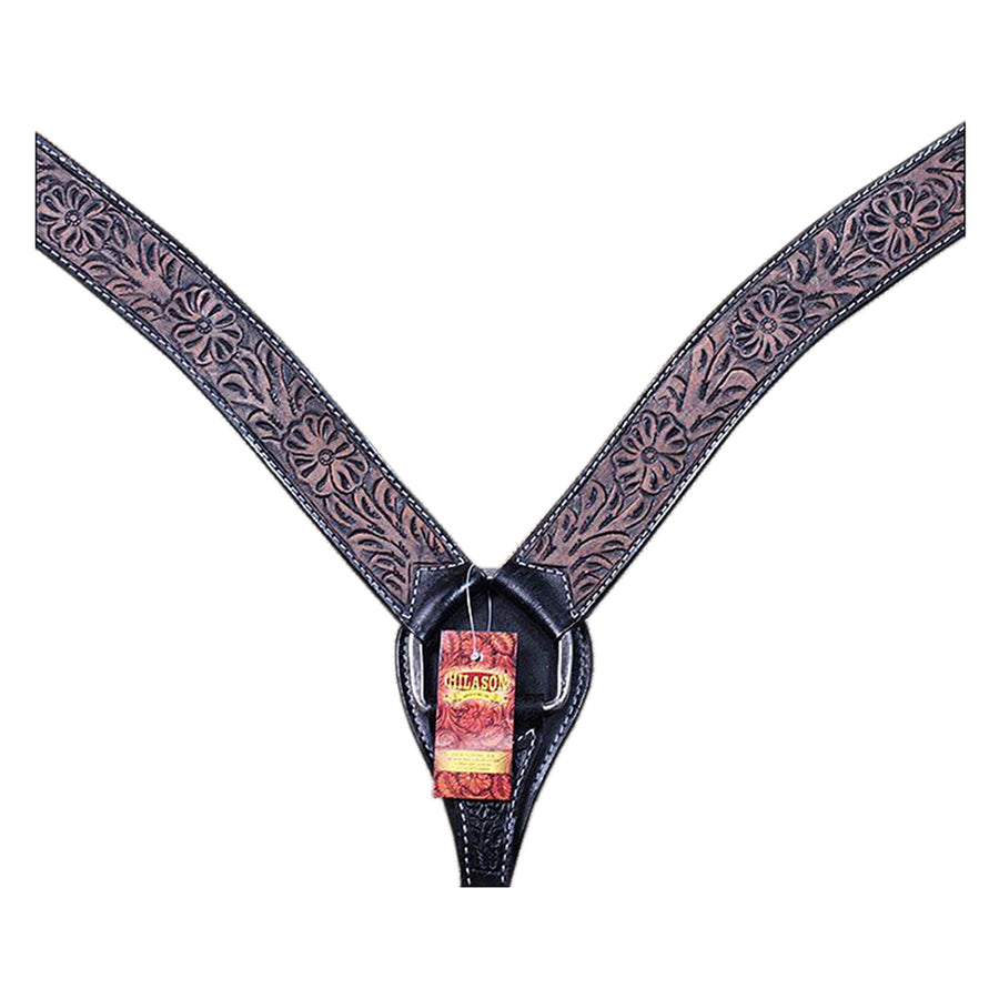 HILASON Western Horse Headstall and Breast Collar Tack Genuine American Leather Floral Rough Out Black - Uhorse