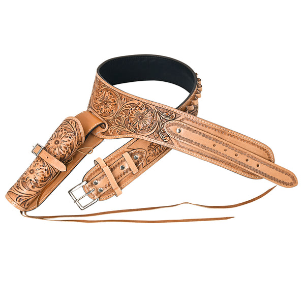 Hilason Western Right Hand Gun Holster Rig 44/45 Caliber Leather Cowboy - Hilason