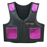 HILASON Kids Junior Youth Horse Riding Pro Rodeo Leather Protective Vest Black with Metallic Purple | Youth Rodeo Vest | Leather Vest | Horse Riding Protective Vest | Junior Vest |