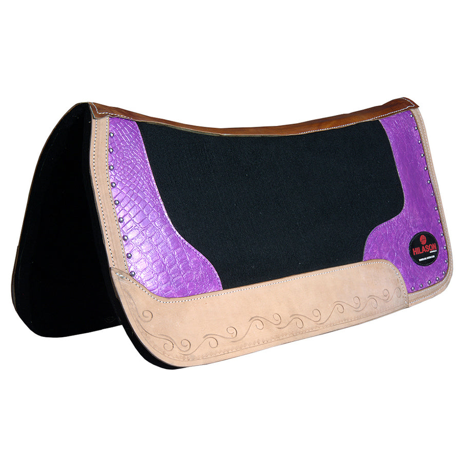 Purple and black leather western saddle pad with tooling - Uhorse
