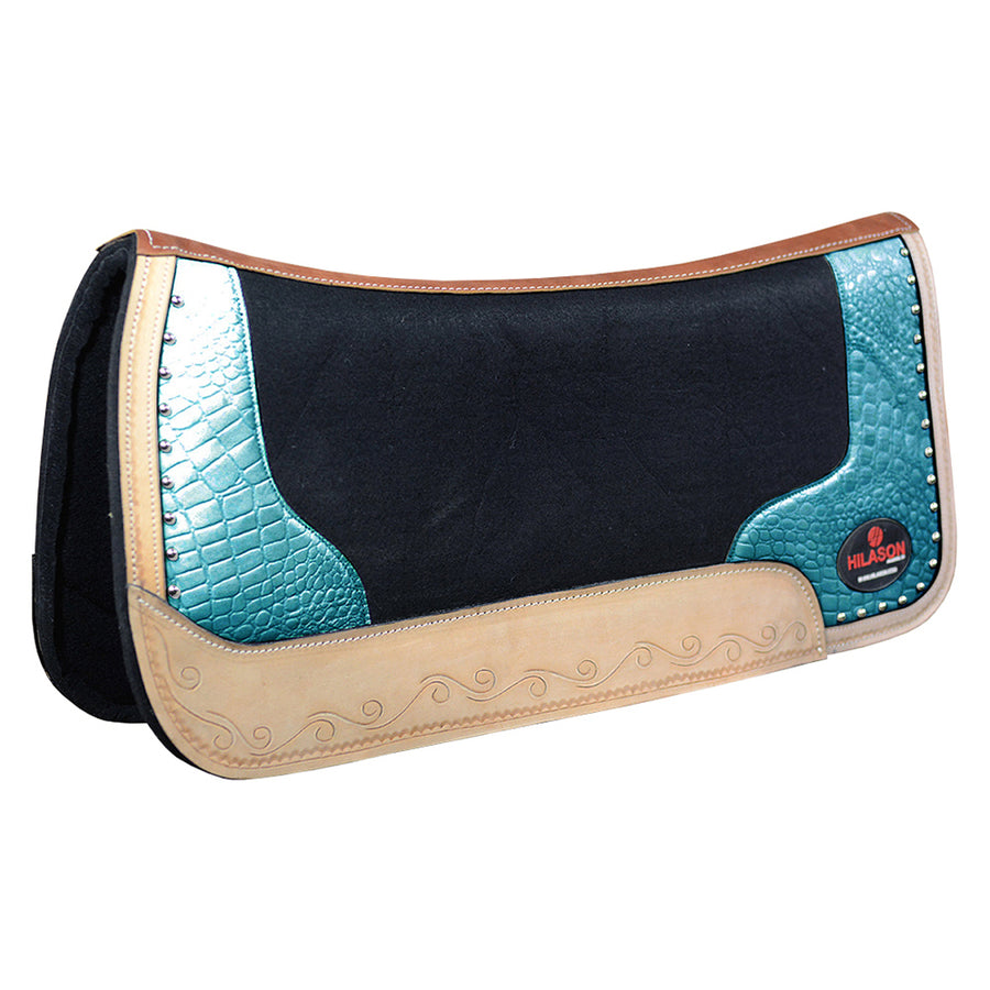 Hilason western saddle pad with turquoise crocodile leather and black suede - Uhorse