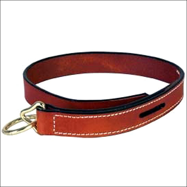 Red leather belt with brass hardware and white stitching - Uhorse