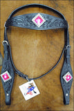 HILASON Western Horse Headstall Breast Collar Set Tack American Leather | Leather Headstall | Leather Breast Collar | Tack Set for Horses | Horse Tack Set