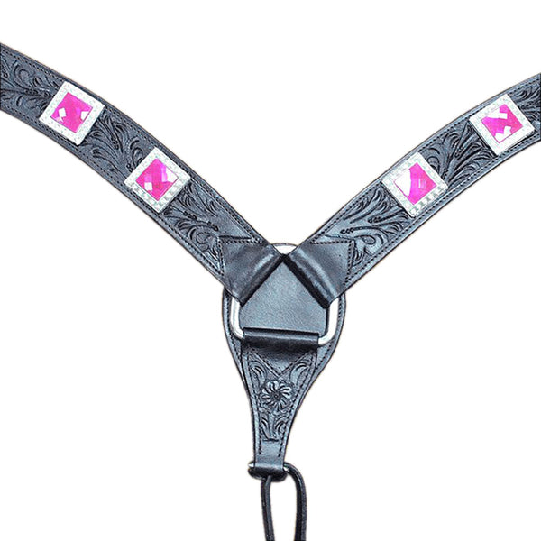 Hilason Western Headstall and Breast Collar Horse American Leather Black Pink - Uhorse