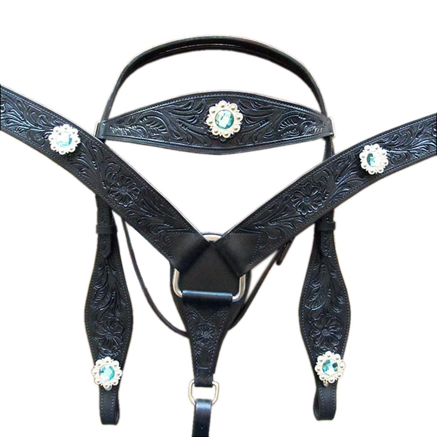 HILASON Western Horse Headstall Breast Collar Set American Leather Black - Uhorse