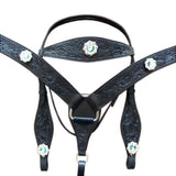 HILASON Western Horse Headstall Breast Collar Set American Leather Black | Leather Headstall | Leather Breast Collar | Tack Set for Horses | Horse Tack Set