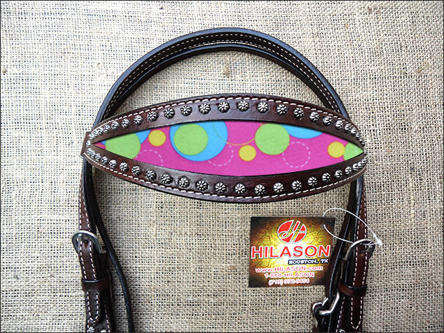 Hilason Western Horse Headstall Bridle American Leather Brown Bubbles