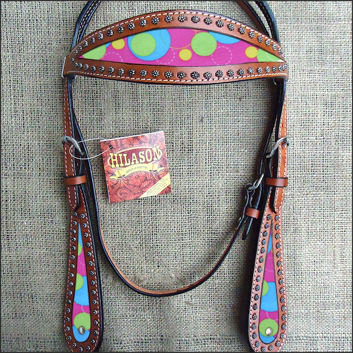Hilason Western Horse Headstall Bridle American Leather Mahogany Bubbles