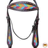 Hilason Western Horse Headstall American Leather Brown Cheveron Inlay
