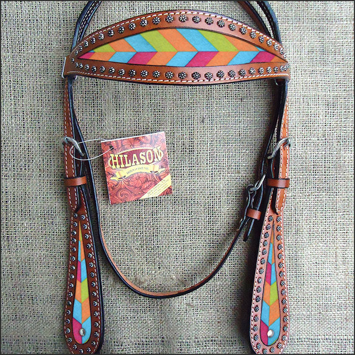 Hilason Western Horse Headstall Bridle American Leather Mahogany Chevron
