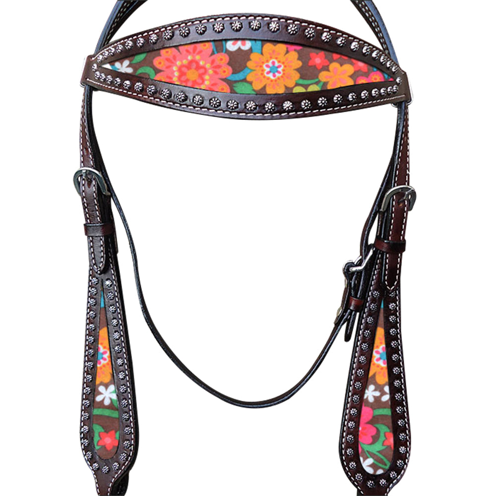 Hilason Western Horse Headstall Bridle American Leather Brown Floral