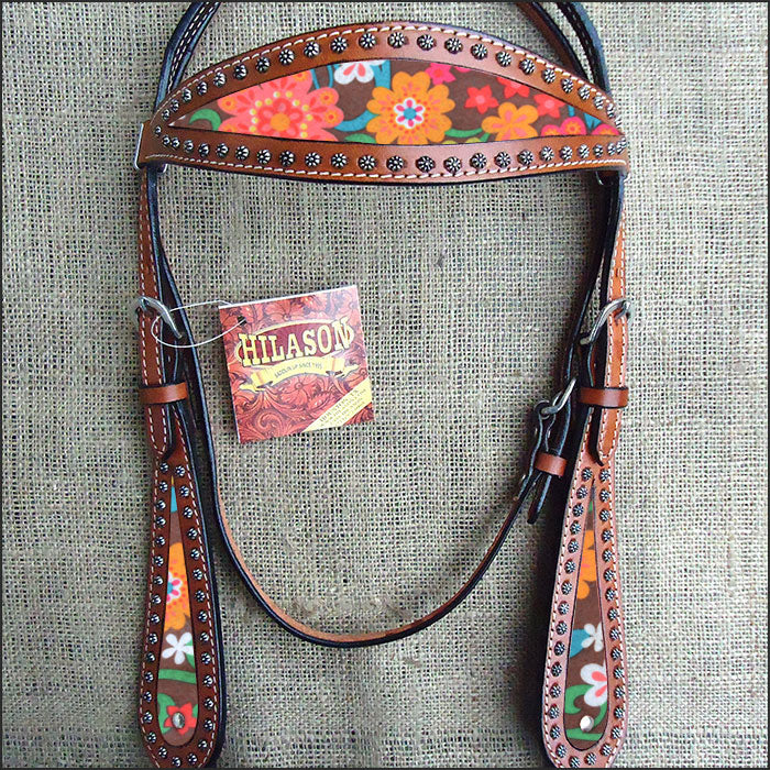 Hilason Western Horse Headstall Bridle American Leather Mahogany Floral