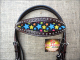 Hilason Western Horse Headstall Bridle American Leather Brown Star Inlay