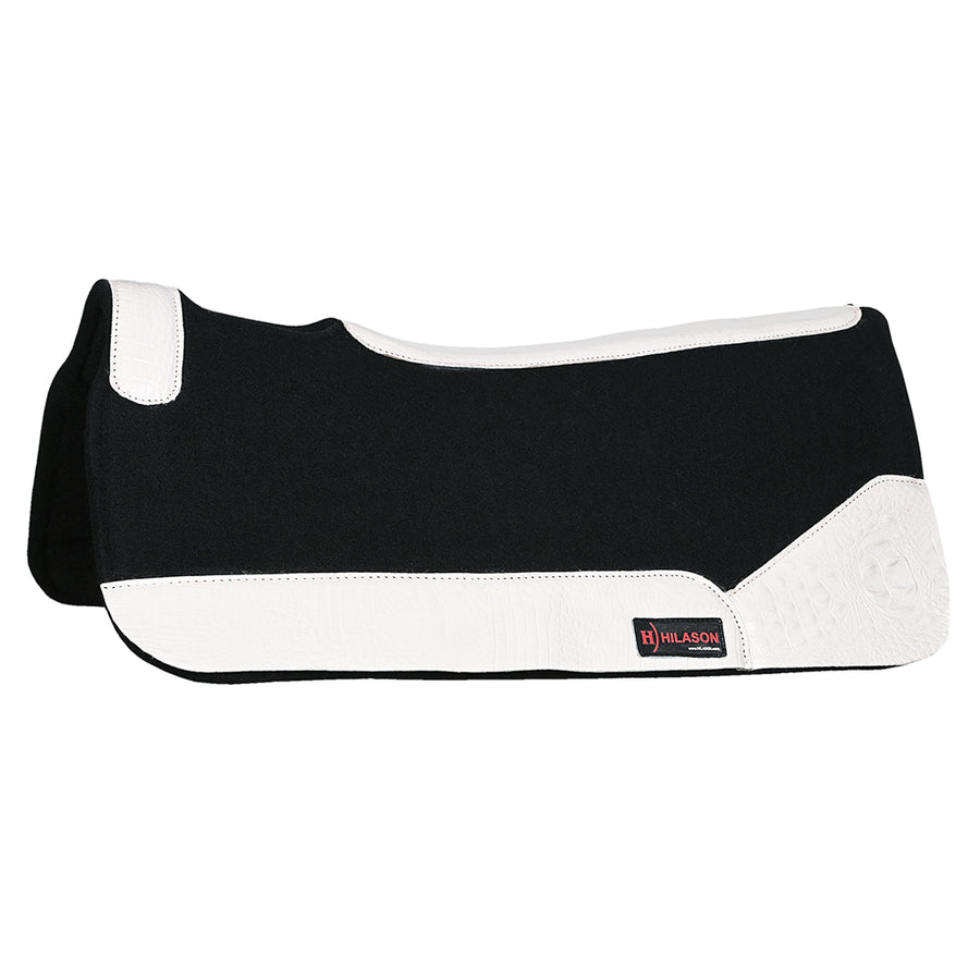Western Wool Felt Horse Saddle Pad with White Alligator Print Leather - Uhorse