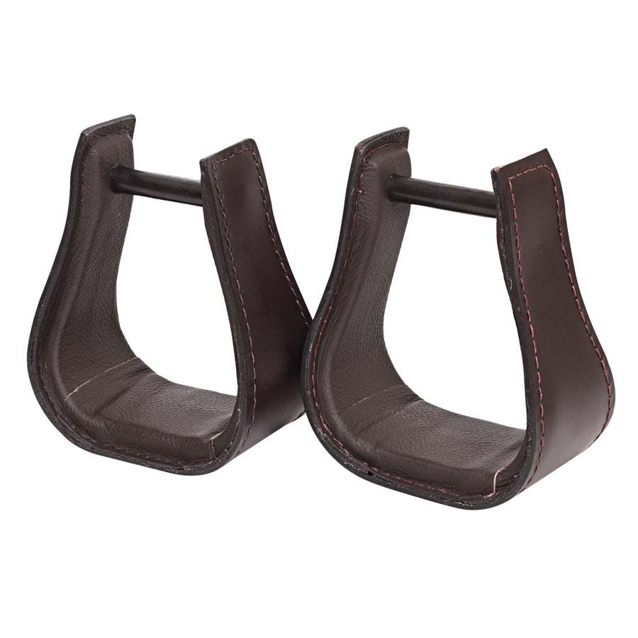 Hilason Western Saddle Dark Brown Leather Covered Horse Stirrups - Uhorse