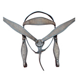 HILASON Western Horse Headstall Breast Collar Set Tack Genuine American Leather Plain Rough Out Dark Brown