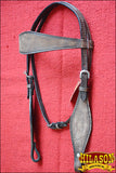 HILASON Western Horse Headstall Breast Collar Set Genuine American Leather Plain Rough Out Dark Brown | For Horses Headstalls