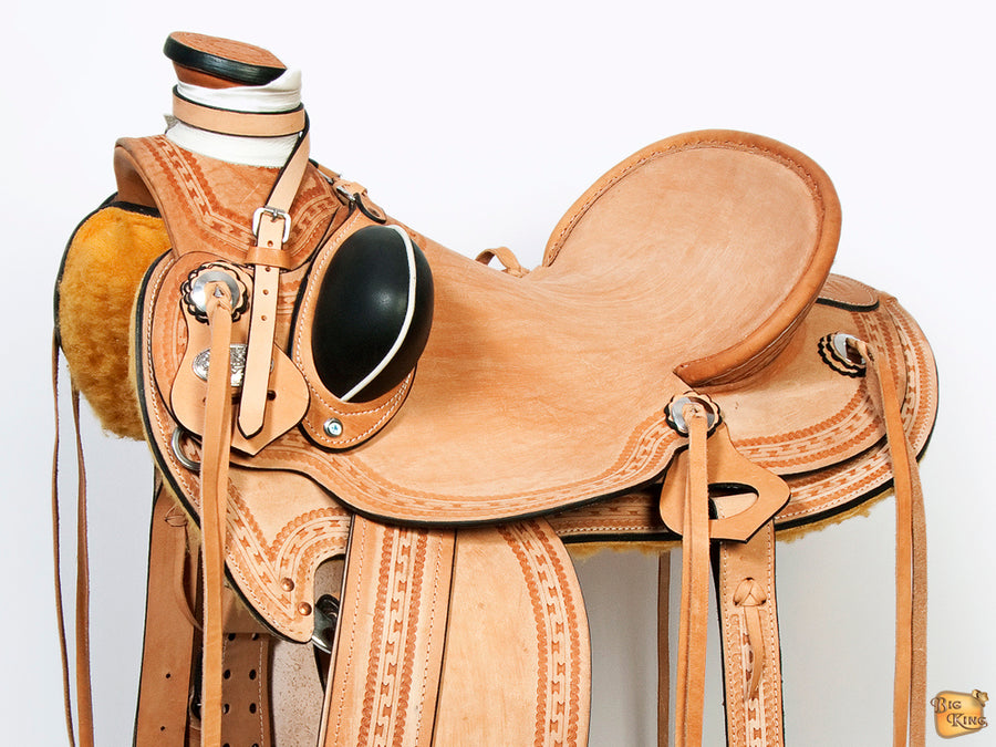 HILASON Western Horse Wade Saddle American Leather Ranch Roping Tan | Hand Tooled & For Horses
