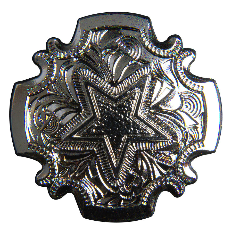 Set Of 2 Western Screw Back Concho 1.5 In Bright Silver Star Saddle - Uhorse