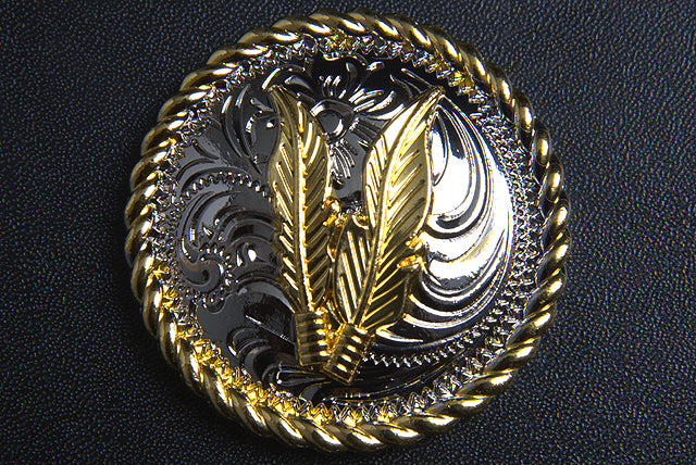 Western Screw Back Concho 1.5 In Silver Gold Feather Saddle