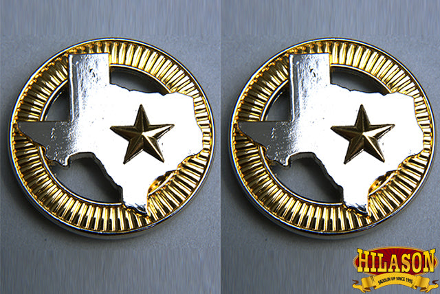 HILASON Western Screw Back Concho 1.5 In Texas Star Gold Silver Round Saddle | Belt Slotted Conchos