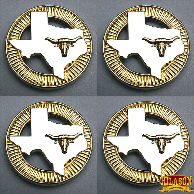 HILASON Screw Back Concho Texas Longhorn Gold Round Saddle Silver, Golod Color | Bridle Conchos Slotted