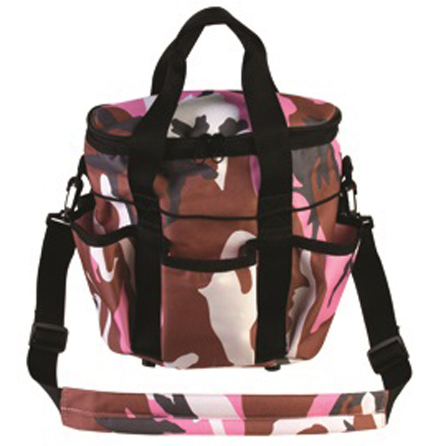 Pink and brown camouflage nylon tote bag with black handles - Uhorse