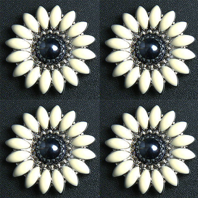 HILASON Western Screw Back Concho White Floral Silver Saddle Black, Whilte Color | Bridle Conchos Slotted