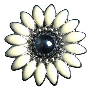Western Screw Back Concho 1.25 In Black White Floral Silver Saddle - Uhorse