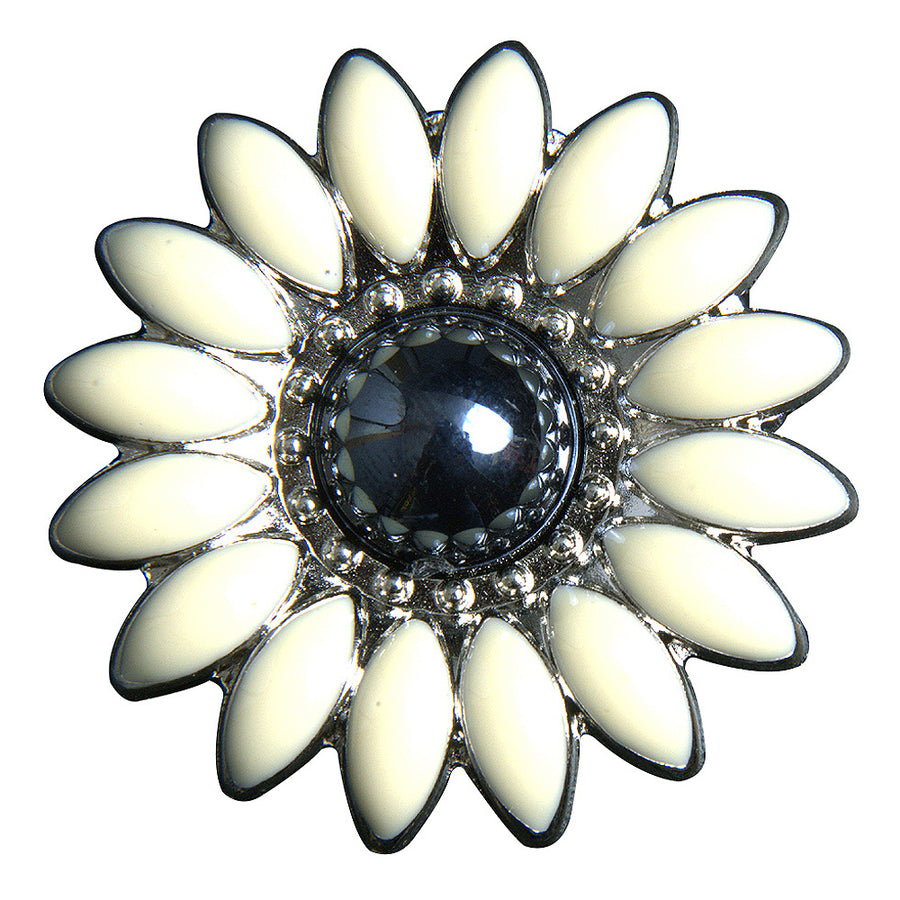 Set Of 4 Western Screw Back Concho 1.25 In White Floral Silver Saddle - Uhorse
