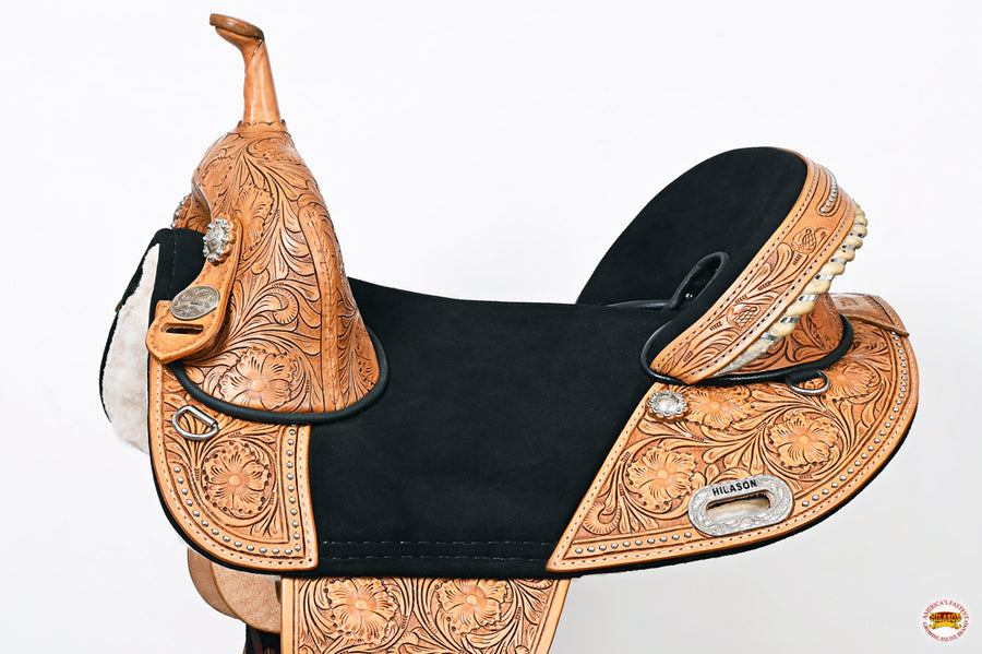 HILASON Western Horse Treeless Trail Barrel American Leather Saddle | for Horses