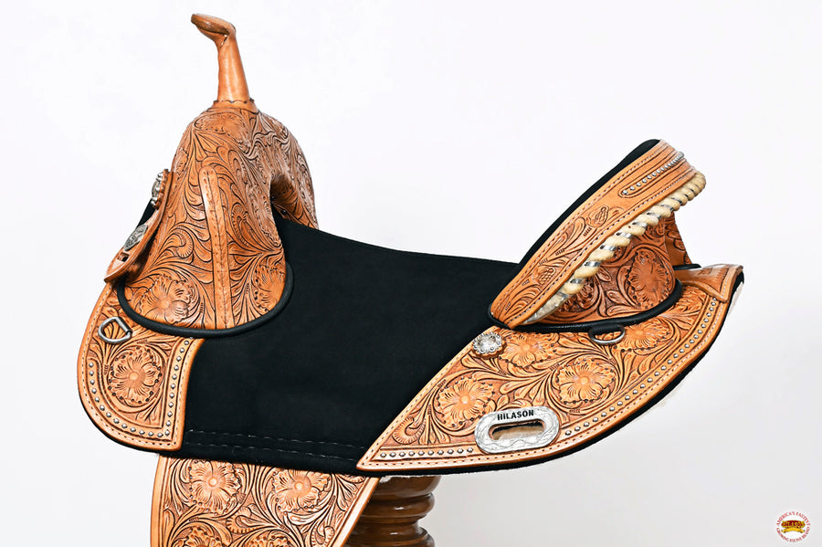 HILASON Western Horse Treeless Trail Barrel American Leather Saddle | for Horses
