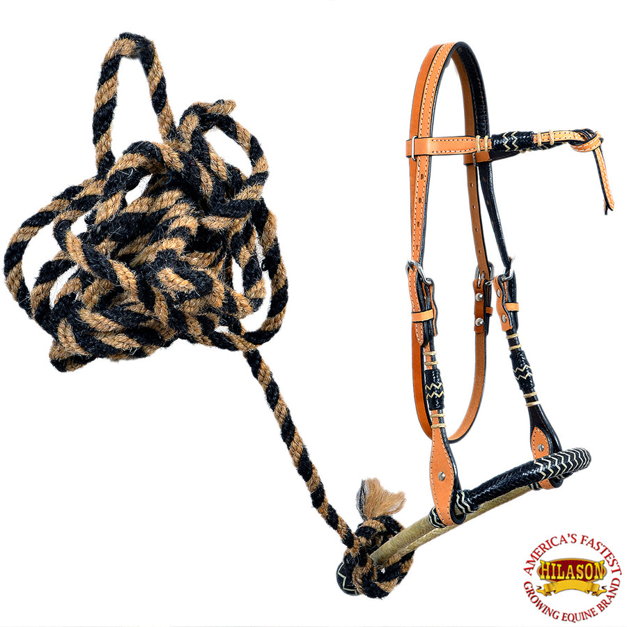 Hilason Western Horse Headstall American Leather Rawhide Bitless Rein - Uhorse