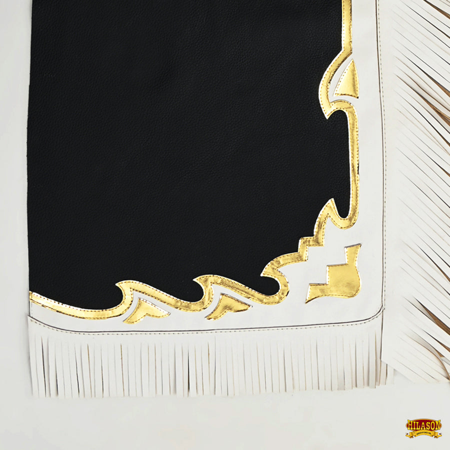 HILASON Bull Riding Chaps de Cuero genuino Rodeo Western Black Base | Leather for Men and Women Unisex