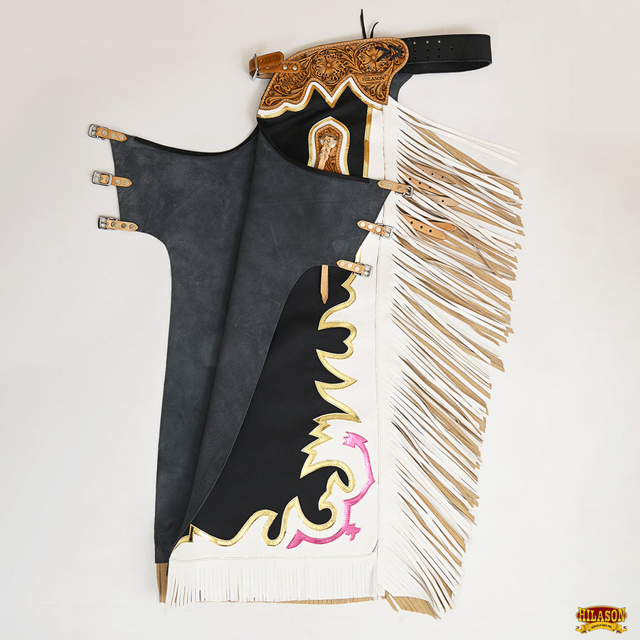 HILASON Bull Riding Genuine Leather Rodeo Western Chaps | for Men and Women Unisex