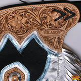 HILASON Bull Riding Chaps de Cuero genuino Rodeo Western Black Base | Leather for Men and Women Unisex