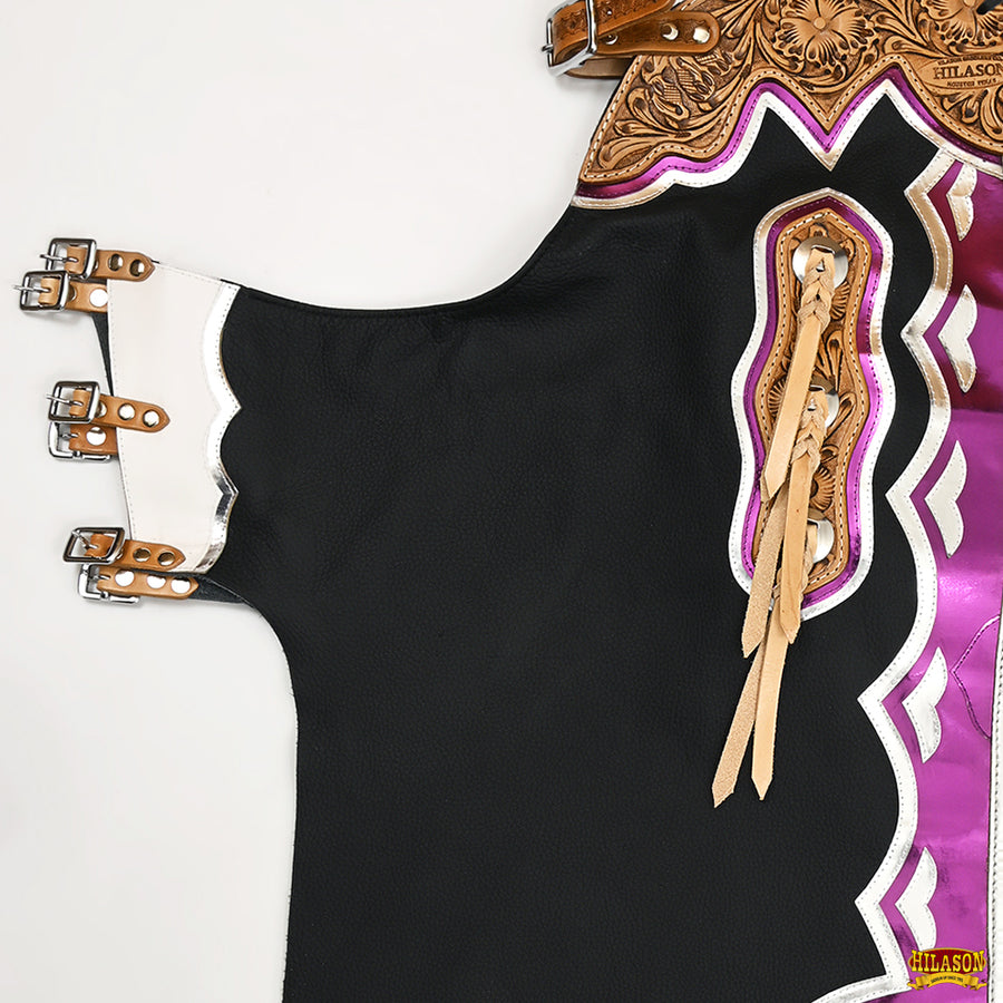 HILASON Bull Riding Genuine Leather Rodeo Western Chaps Black Base | for Men and Women Unisex