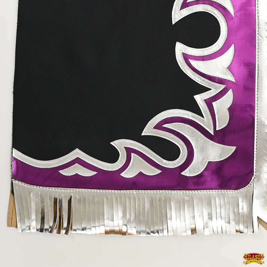 HILASON Bull Riding Genuine Leather Rodeo Western Chaps Black Base | for Men and Women Unisex