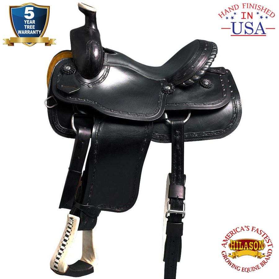 17 In Western Horse Saddle American Leather Ranch Roping Trail Hilason Black - Uhorse