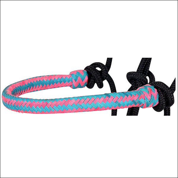 Pink and turquoise braided nylon rope halter with black hardware - Uhorse
