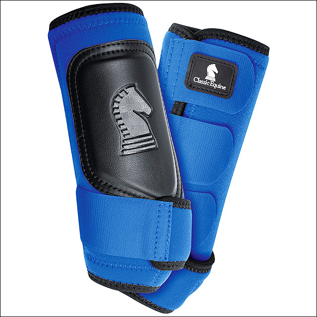 Blue nylon horse leg boots with black leather protective shells - Hilason