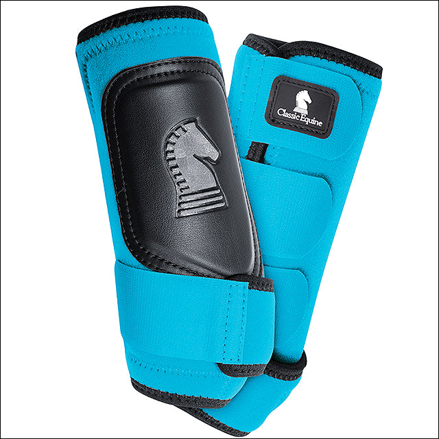 Turquoise nylon horse leg wraps with black leather reinforcement panels - Uhorse