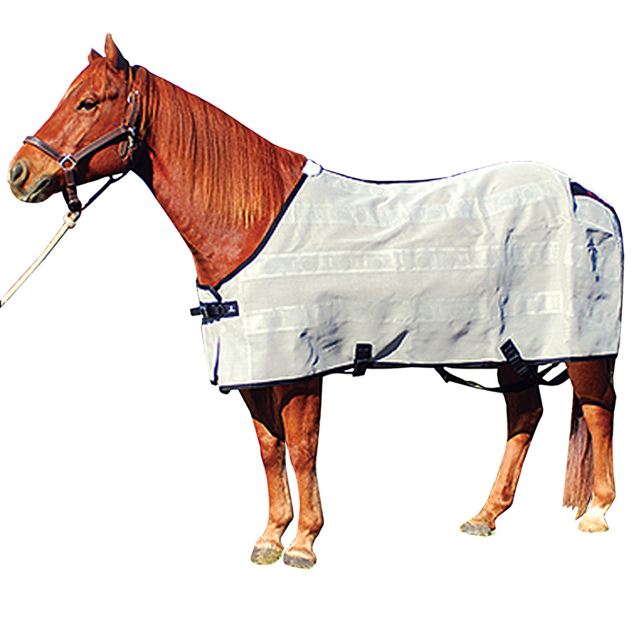 White canvas horse blanket with black straps - Hilason